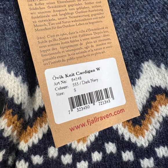 NWT Fjallraven Ovik Knit Cardigan Women's Small Navy Wool Nordic Sweater F89941 - Picture 16 of 16